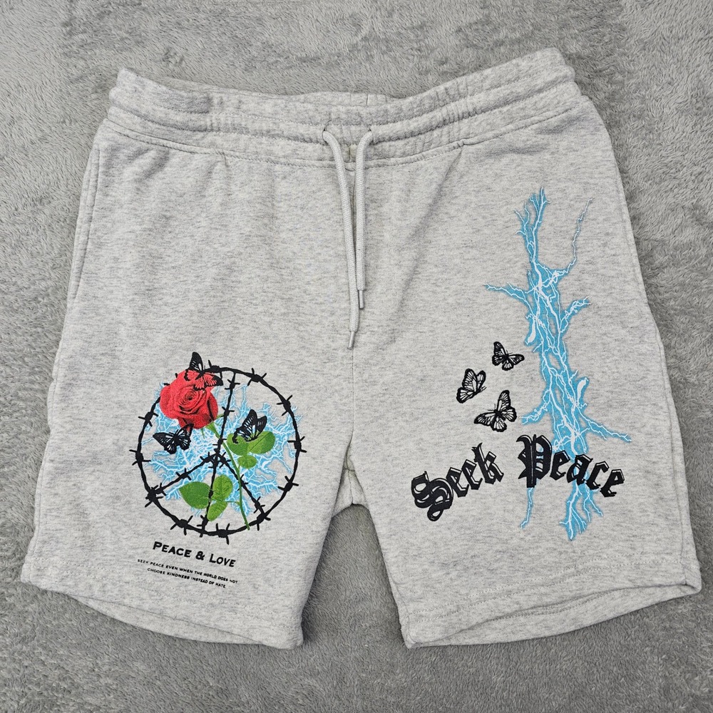 Brooklyn Cloth Mens 7" Short Medium Gray Seek Peace Graphic Fleece Sweat Shorts